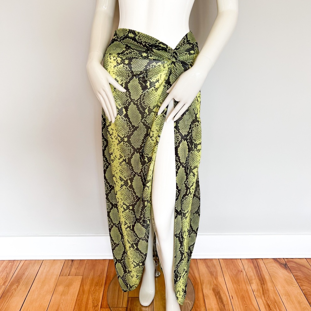 Topshop Lime Green Black Swim Beach Cover Up Maxi Skirt Reptile Snake Python M